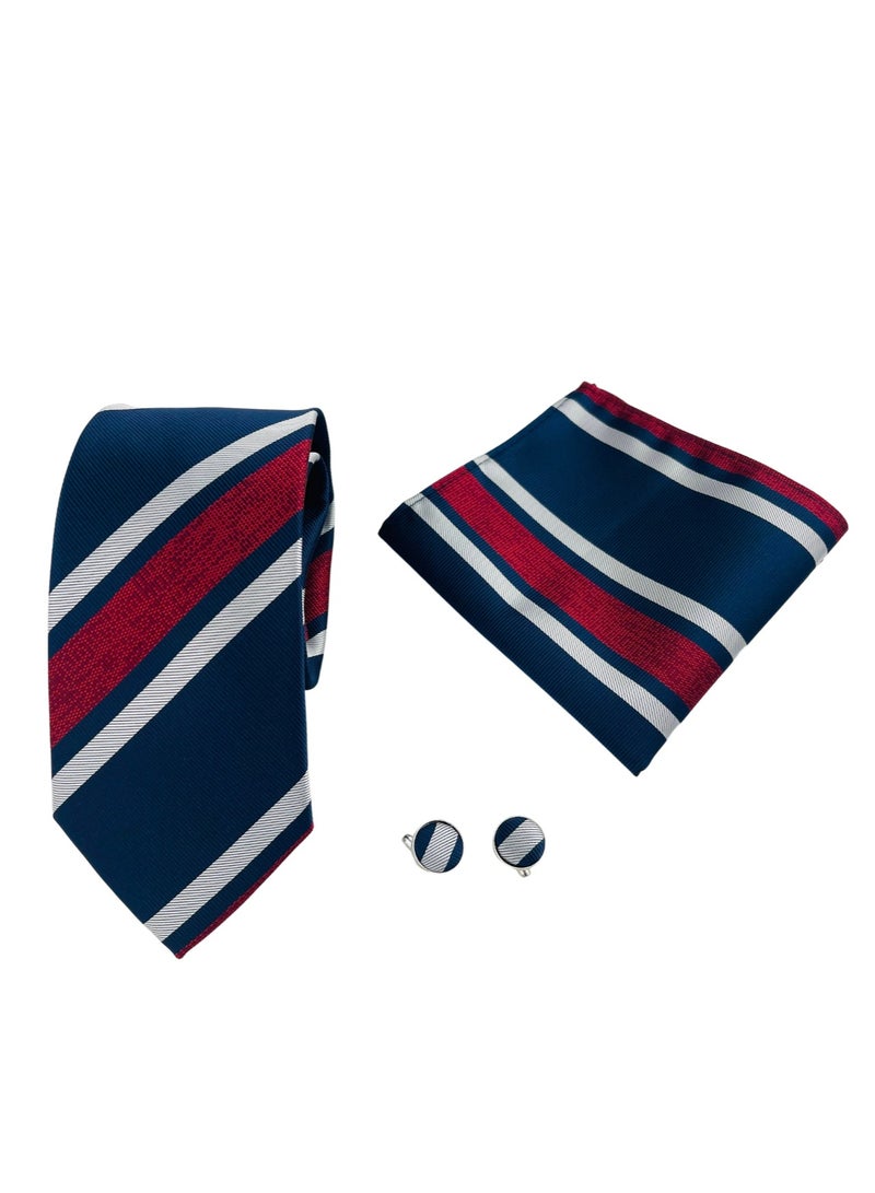 LUXURY GIFT HANDMADE SILK NECK TIE MEN POCKET SQUARE TIE SET MEN SUIT'S ACCESSORIES Men's| 4 ITEMS IN ONE BOX (blue/red)  - Image 4