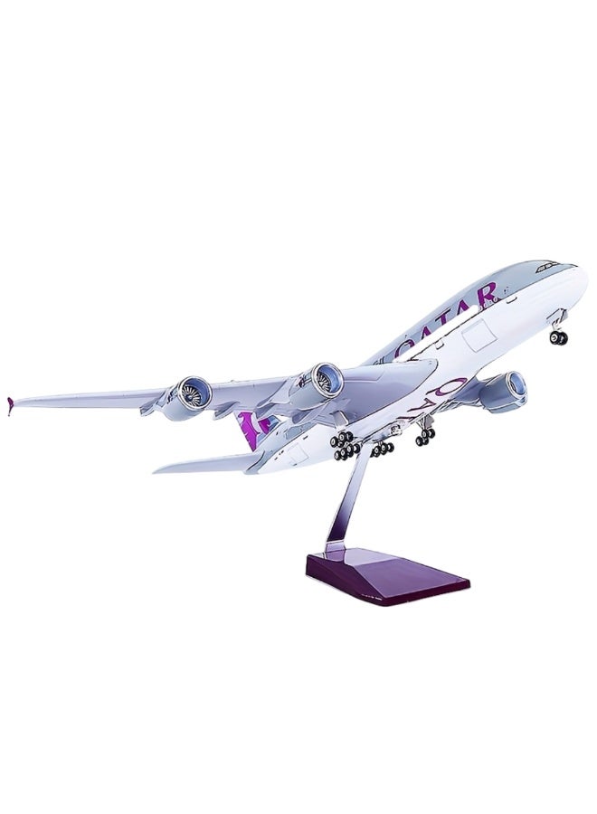 مجسم طائرة إيرباص A380 للخطوط الجوية القطرية بمقياس 1:160 | نموذج ريزن بطول 45 سم جاهز للعرض | قطعة تجميع للكبار