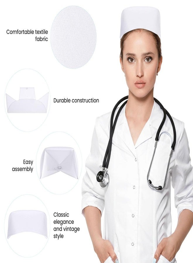 Xelsluthe Nurse Hat, Nursing Cap, Nurses Cap Costume with 10 Pins for Nursing School Graduation Party Cosplay Halloween Dress Up, White - Image 3