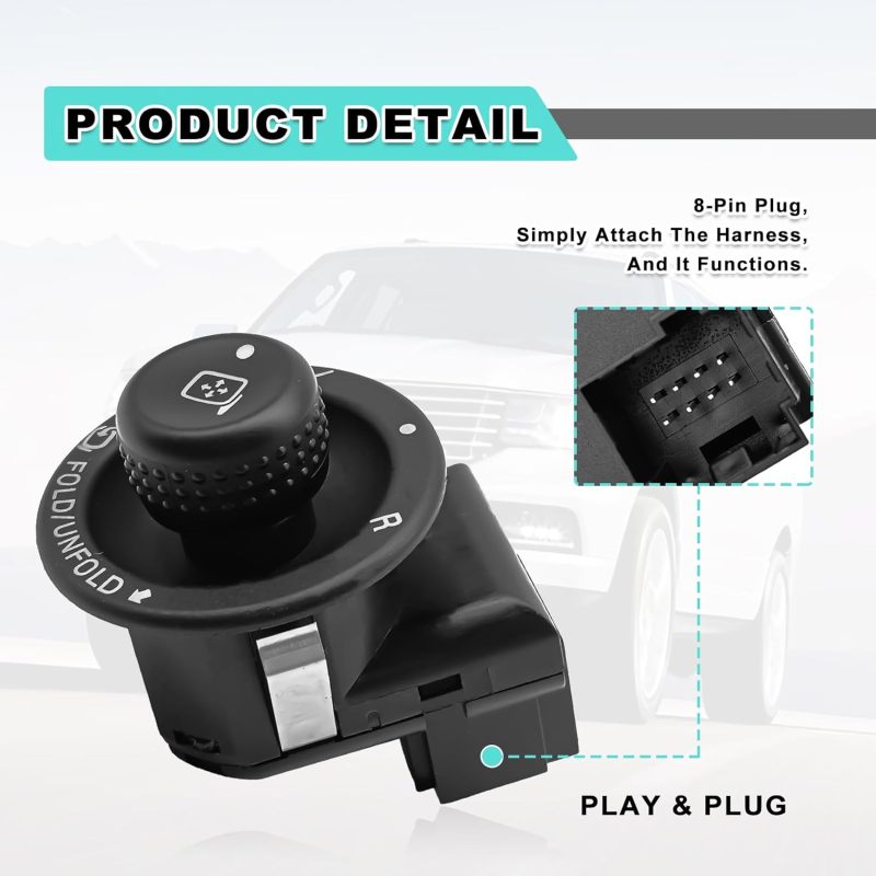 Electric Mirror Switch: Black OE-Spec High Compatibility Driver Side Control - Easy Installation Direct Replacement for Ford F150 F250 F350 Expedition Explorer Trucks SUVs - Image 4