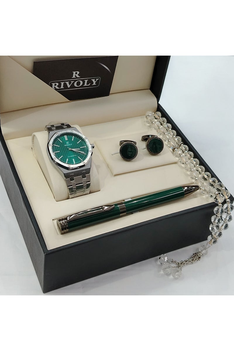 Rivoly Men's stainless steel set consisting of a watch, a rosary, a pen and cufflinks