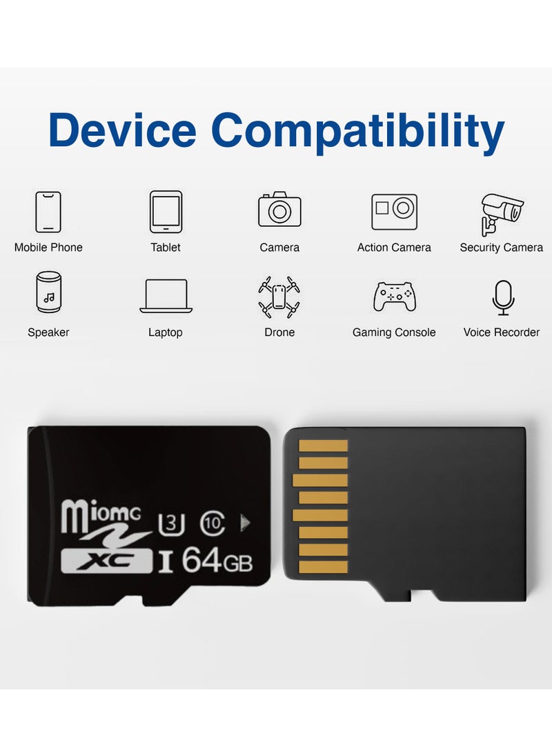 RUKYU - 64GB Micro SD Card - Class 10 UHS-3 Memory Card for Smartphones, Tablets, Cameras, Drones, Gaming Consoles, and More - High-Speed Up to 90MB/s Read/Write, Extensive Compatibility, Reliable - Image 1