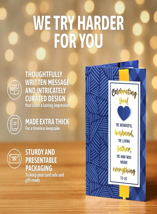 Decorably Gold-Foil 5x8in Handmade Individual Happy Fathers Day Card For Husband with Ribbon, Greeting & Heart Cutout, Father's Day Card for Husband with Envelope and Stickers, Printed Message Inside - Image 2