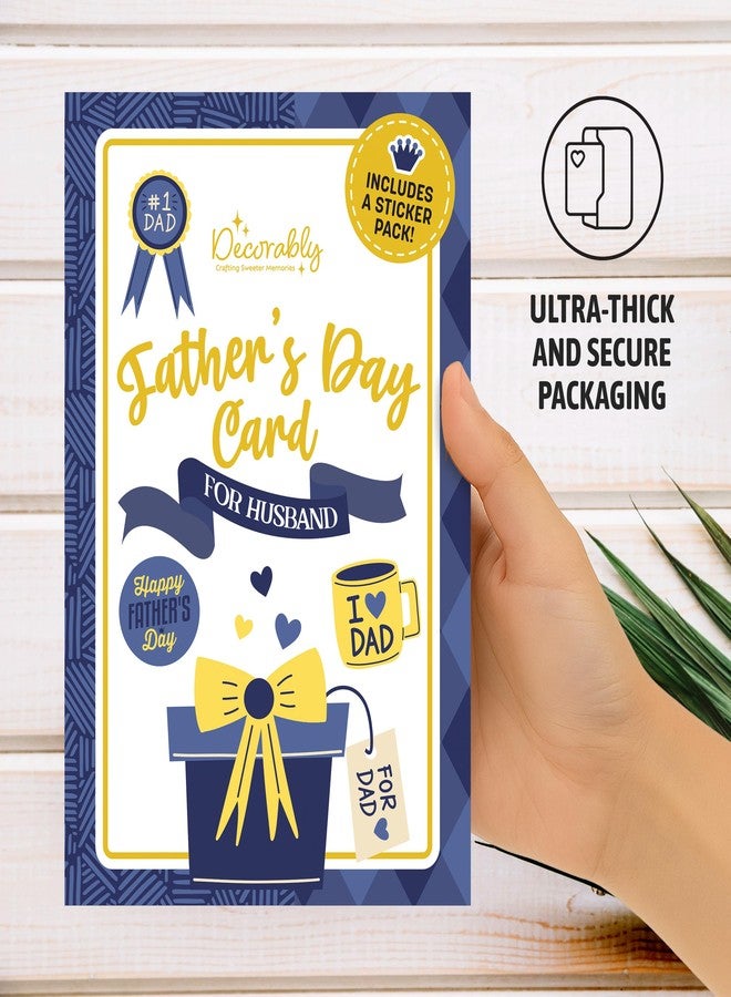 Decorably Gold-Foil 5x8in Handmade Individual Happy Fathers Day Card For Husband with Ribbon, Greeting & Heart Cutout, Father's Day Card for Husband with Envelope and Stickers, Printed Message Inside - Image 4