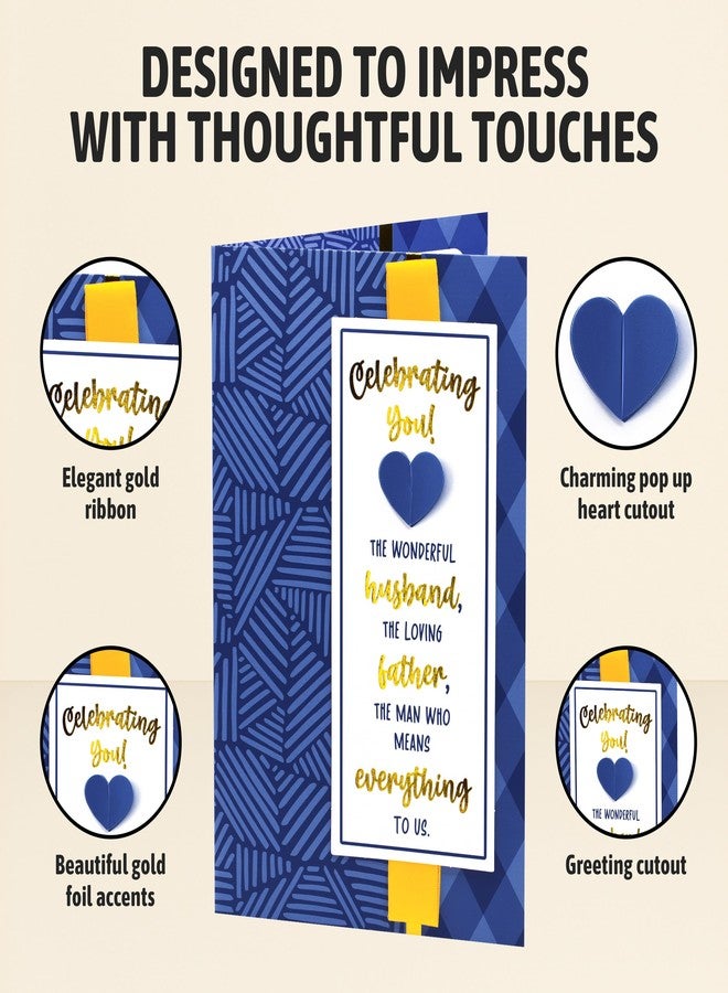 Decorably Gold-Foil 5x8in Handmade Individual Happy Fathers Day Card For Husband with Ribbon, Greeting & Heart Cutout, Father's Day Card for Husband with Envelope and Stickers, Printed Message Inside - Image 5