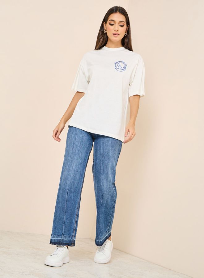 Styli Oversized Embroidered Brooklyn Slogan Longline T-Shirt - Image 2