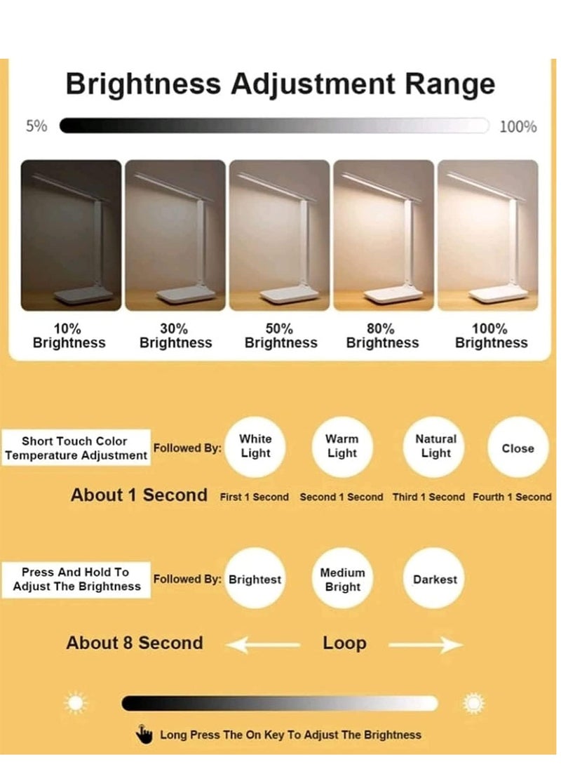 Najwa LED Desk Lamp, Table Lamp For Computer/Desktop, Rechargeable, Eye-Caring, Touch Control With USB Charging Port-Bedside Table Lamp for Reading, Study Lamp for Kids, Home, Office White  - Image 5