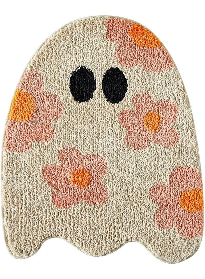 BIGTHREE Halloween Bathroom Rug, Halloween Funny Bathroom Mat, Cute Ghost-Shape Decor Mat, Water Absorbent Non-Slip Bath, Microfiber Washable Absorbent Carpet for Kitchen Bathroom Bedroom - Image 1