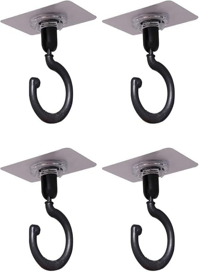 Dhakshy Heavy Duty 360° Rotating Self Adhesive Ceiling Hooks, No Drill, Waterproof Sticky Hooks for Hanging Plants, Wind Chimes, Lights & Mosquito Nets – Wall & Ceiling Mount Hooks (5) (5, Black) - Image 2