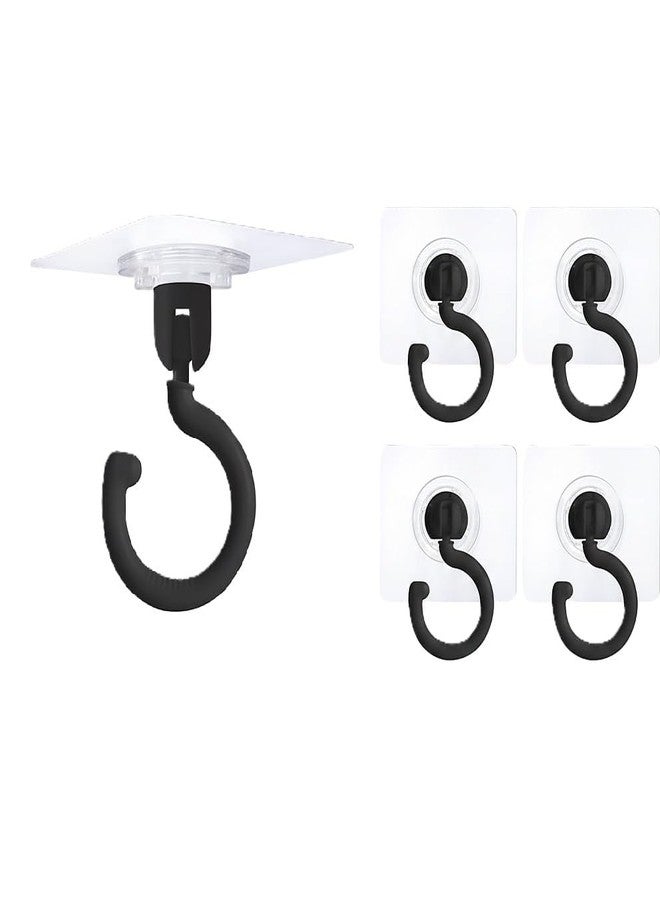Dhakshy Heavy Duty 360° Rotating Self Adhesive Ceiling Hooks, No Drill, Waterproof Sticky Hooks for Hanging Plants, Wind Chimes, Lights & Mosquito Nets – Wall & Ceiling Mount Hooks (5) (5, Black) - Image 1