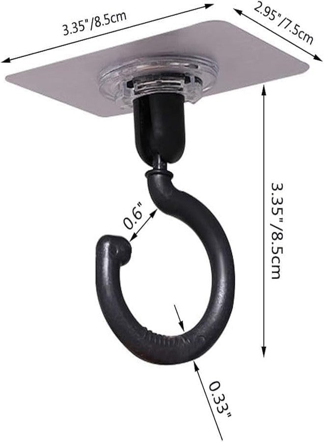 Dhakshy Heavy Duty 360° Rotating Self Adhesive Ceiling Hooks, No Drill, Waterproof Sticky Hooks for Hanging Plants, Wind Chimes, Lights & Mosquito Nets – Wall & Ceiling Mount Hooks (5) (5, Black) - Image 3
