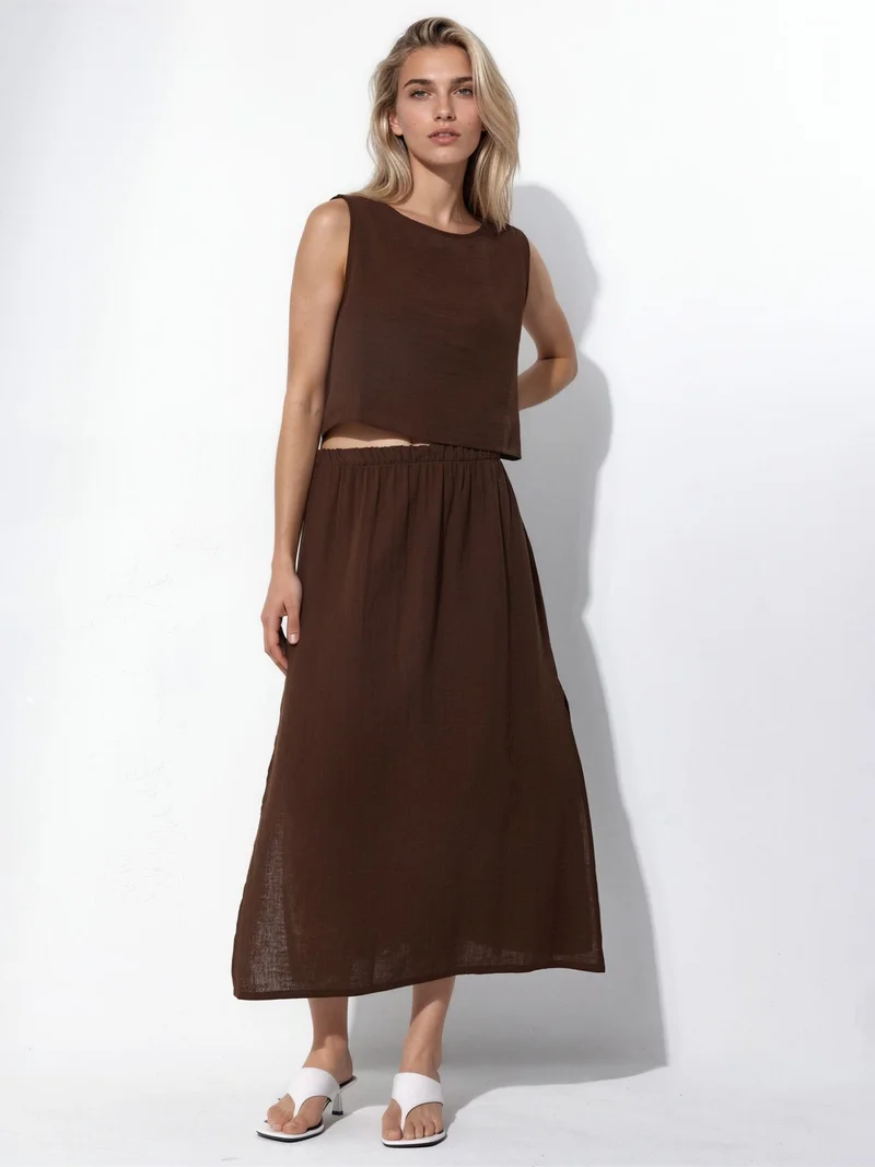 HICCUP Crop Blouse & Slit Detailed Skirt Muslin Two Piece Set
