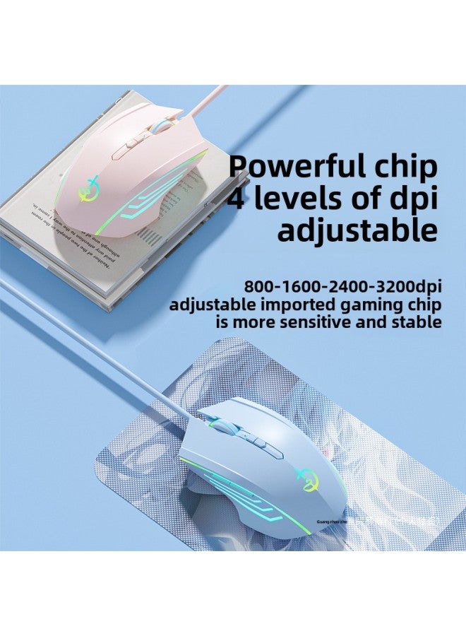 Wired Mouse Mute Game E-sports Office USB Desktop Laptop Lol Eat Chicken CF Boys And Girls-Color:Cracked Black-upgraded 7-key-rgb Light-3200dpi - Image 5