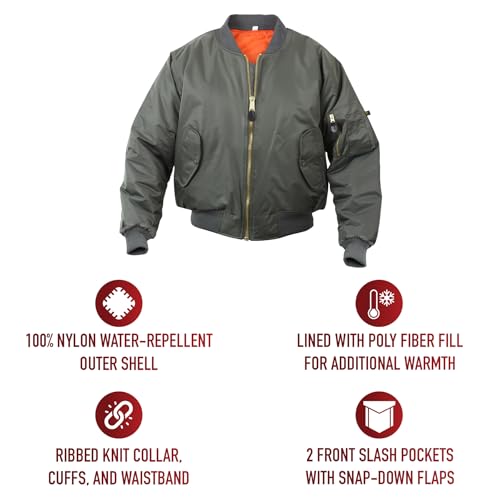 Rothco Kids MA-1 Flight Jacket – Warm & Comfortable Outdoor Bomber Aviator Pilot Coat, Sage Green, XL - Image 4