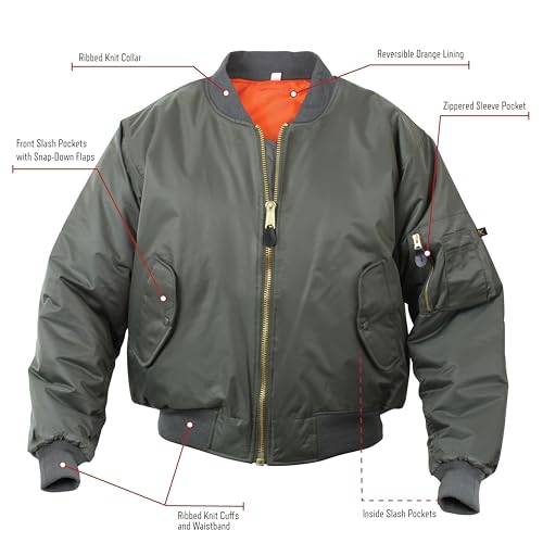 Rothco Kids MA-1 Flight Jacket – Warm & Comfortable Outdoor Bomber Aviator Pilot Coat, Sage Green, XL - Image 2