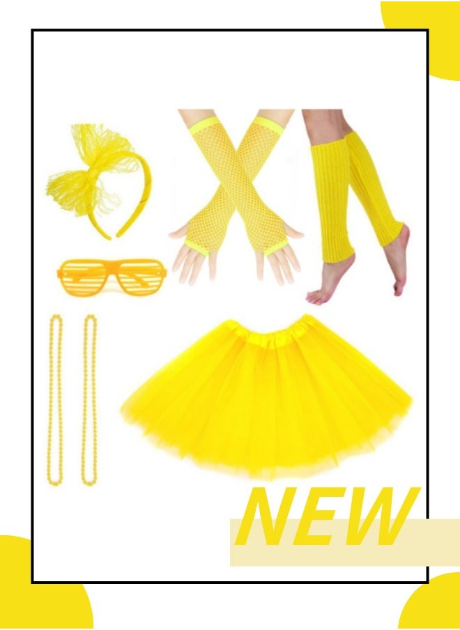 ILovhaprty - 80s Costume for Women, 80s Accessories Fancy Dress Neon Headband Earrings Fishnet Gloves Necklace for 80s Retro Party - Image 1