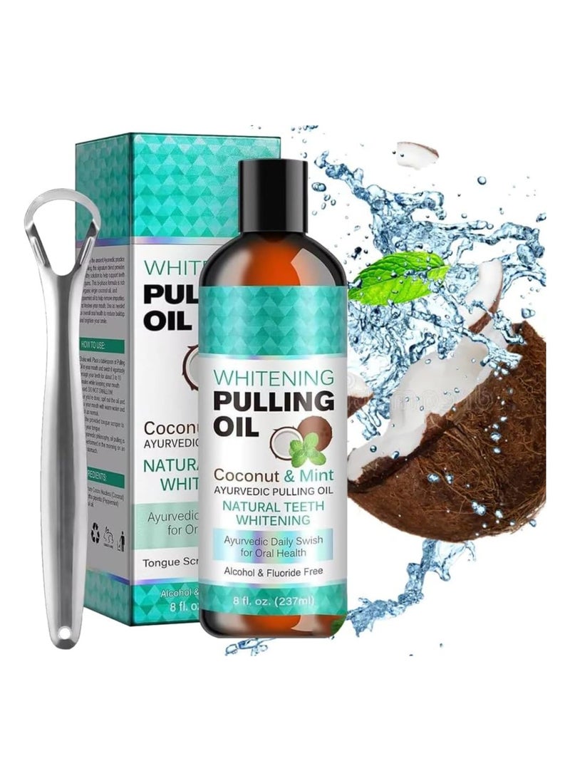ORALHOE - Coconut Pulling Oil for Teeth 237 ml, Coconut Oil, Mouth Pulling Oil with Coconut & Peppermint Oil, Mint Oil for Pulling Mouthwash with Tongue Scraper, Coconut Oil for Teeth Fresh Breath, Teeth - Image 1
