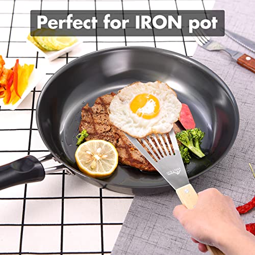 HOTEC 2pcs Stainless Steel Wooden Handle Fish Spatula, Metal Spatula Flipping Foods - Image 5