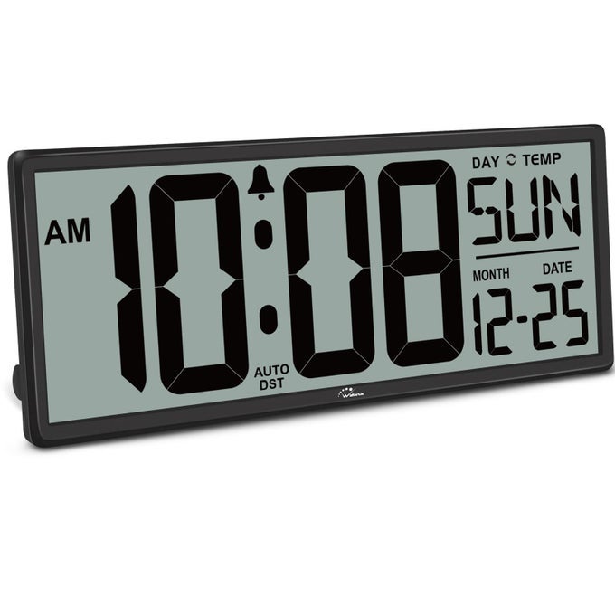 145 LARGE DIGITAL WALL CLOCK BATTERY OPERATED WITH JUMBO NUMBERS TEMPERATURE AND DATE EASY TO READ AND SET AUTO DST