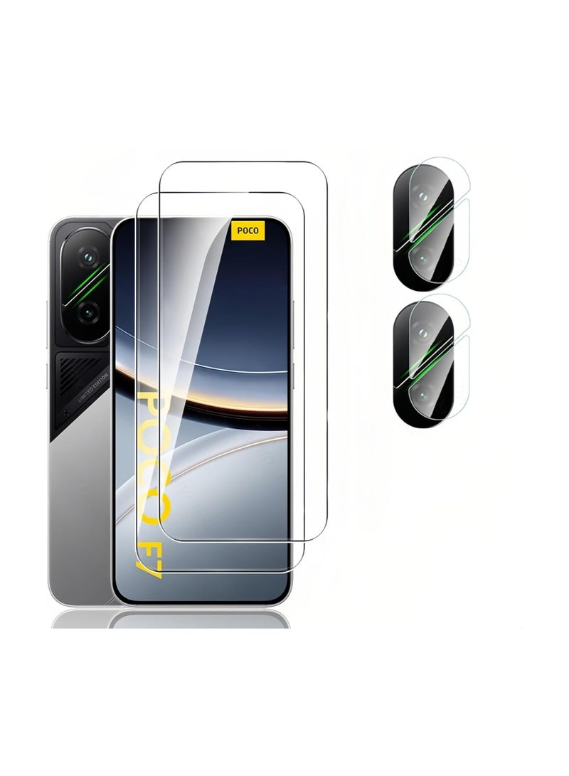 Screen Protector Compatible Xiaomi POCO F7, 【2+2 Pack】 Screen Protector and Camera Lens Protector, 9H Hardness HD Scratch Resistant Bubble Free Tempered Glass - Image 1