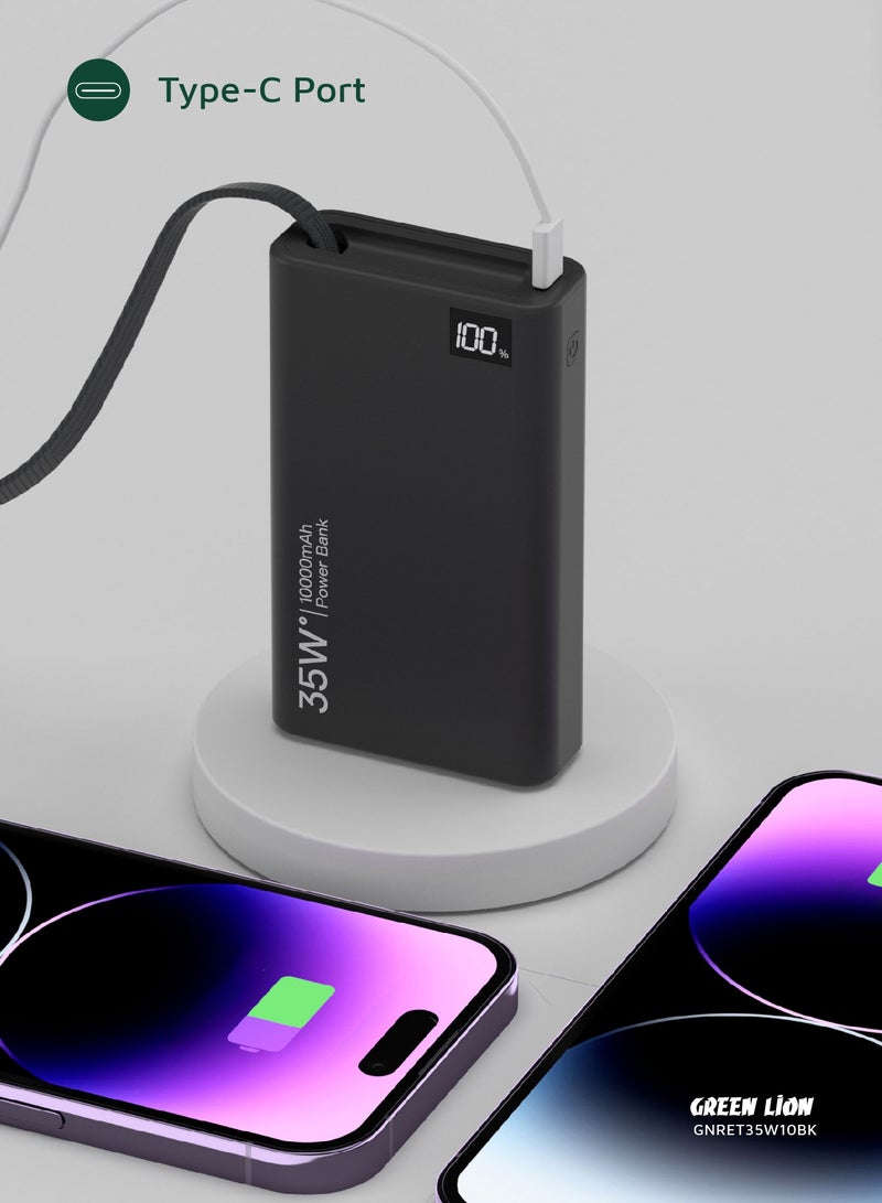 GREEN LION 10000 mAh Power Bank 10000mAh 35W Retractable 75cm Type-C Cable / Fast Charging / LED Display / Safe and Reliable Powerbank - Black - Image 3