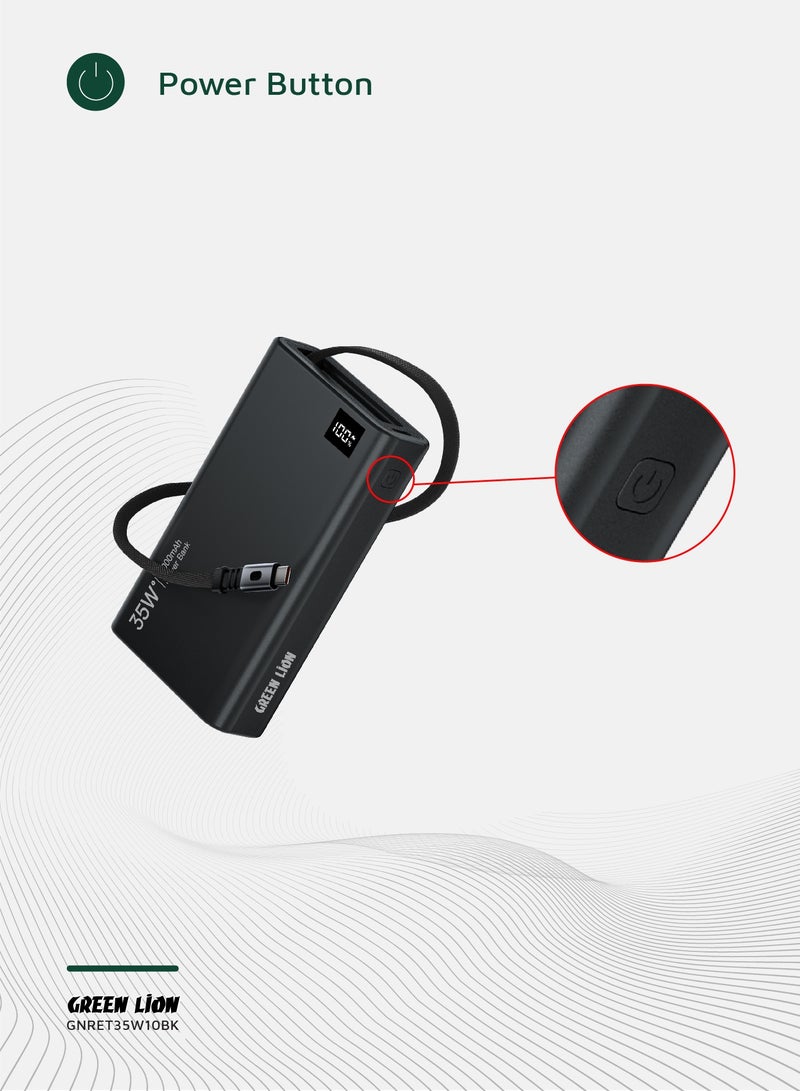 GREEN LION 10000 mAh Power Bank 10000mAh 35W Retractable 75cm Type-C Cable / Fast Charging / LED Display / Safe and Reliable Powerbank - Black - Image 5