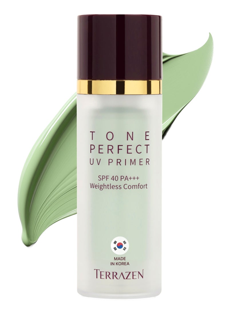 Terrazen - Korean Hydrating Face Primer 30ml - Makeup & Skincare Lightweight Corrector Base SPF40 Green - Reduces Redness, for Sensitive Skin with Aloe - Image 1