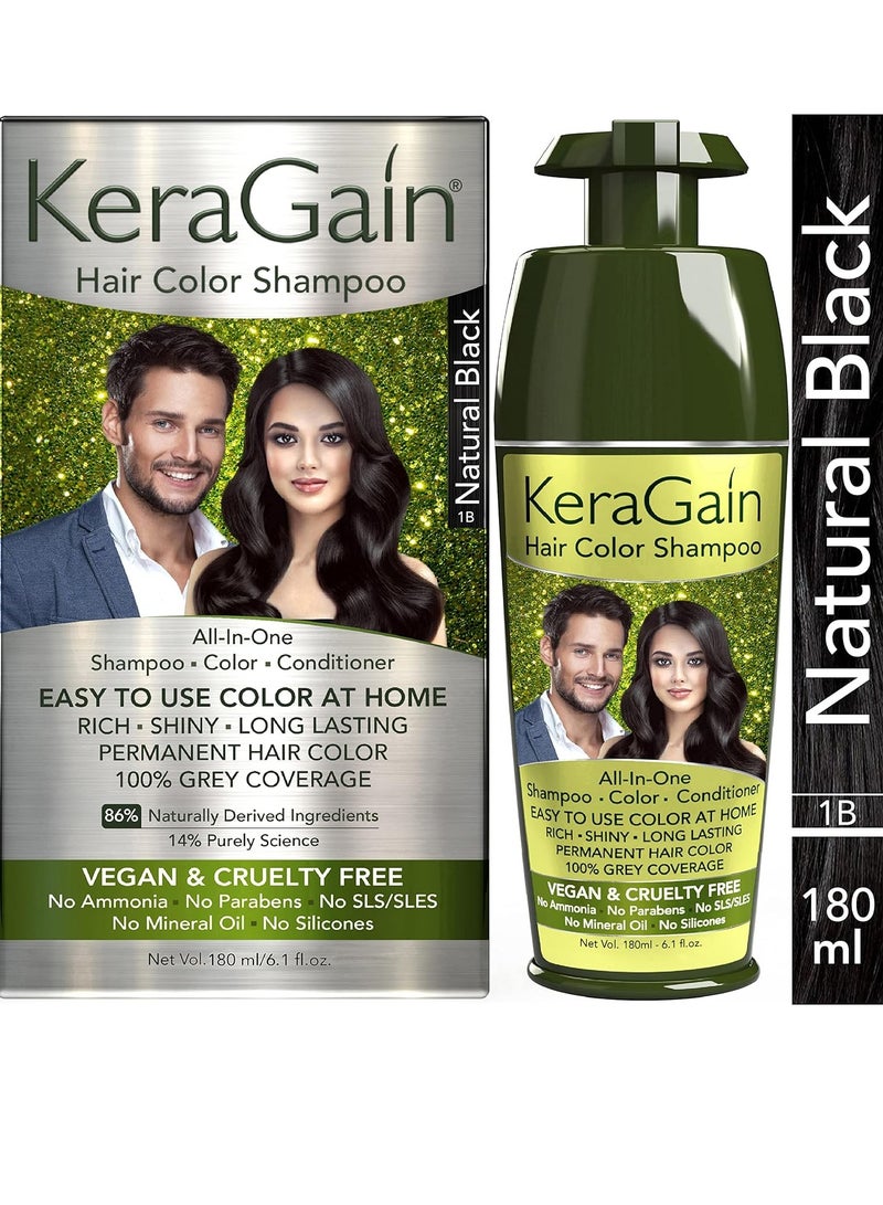 Looks21 KERAGAIN  KeraGain Hair Color Shampoo 180ml  Natural Black 9  Package - Image 1