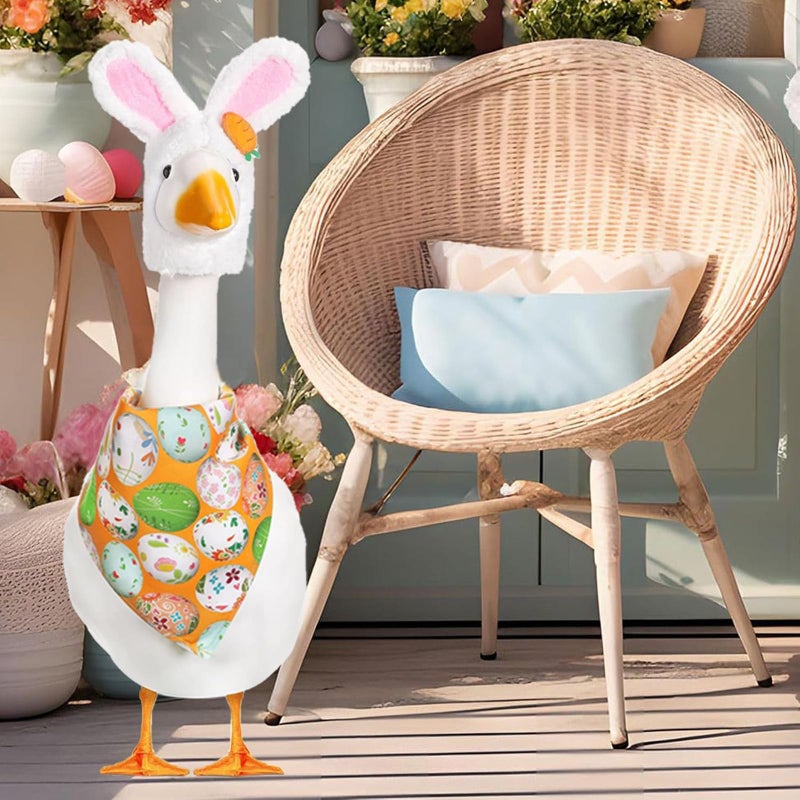 Kezzfpa Easter Porch Goose Outfit Lawn Porch Goose Clothes with Bunny Hat Egg Collar Bandana Goose Outfit for 23" High Cement or Plastic Goose Lawn Goose Clothing for Spring Easter's Day, Yard, Garden - Image 4