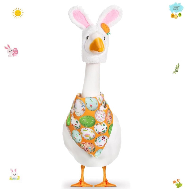 Kezzfpa Easter Porch Goose Outfit Lawn Porch Goose Clothes with Bunny Hat Egg Collar Bandana Goose Outfit for 23" High Cement or Plastic Goose Lawn Goose Clothing for Spring Easter's Day, Yard, Garden - Image 1