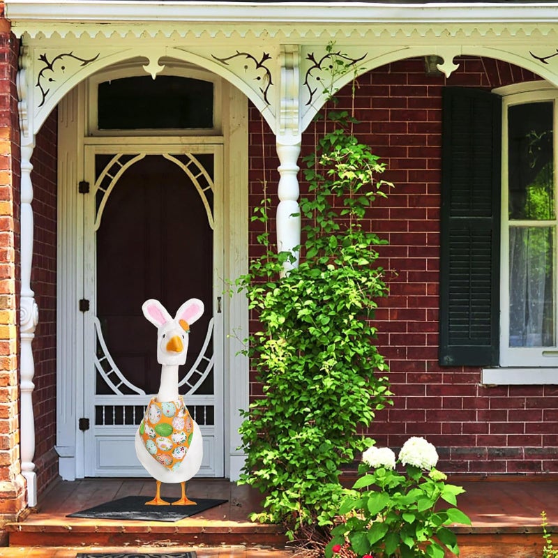 Kezzfpa Easter Porch Goose Outfit Lawn Porch Goose Clothes with Bunny Hat Egg Collar Bandana Goose Outfit for 23" High Cement or Plastic Goose Lawn Goose Clothing for Spring Easter's Day, Yard, Garden - Image 5