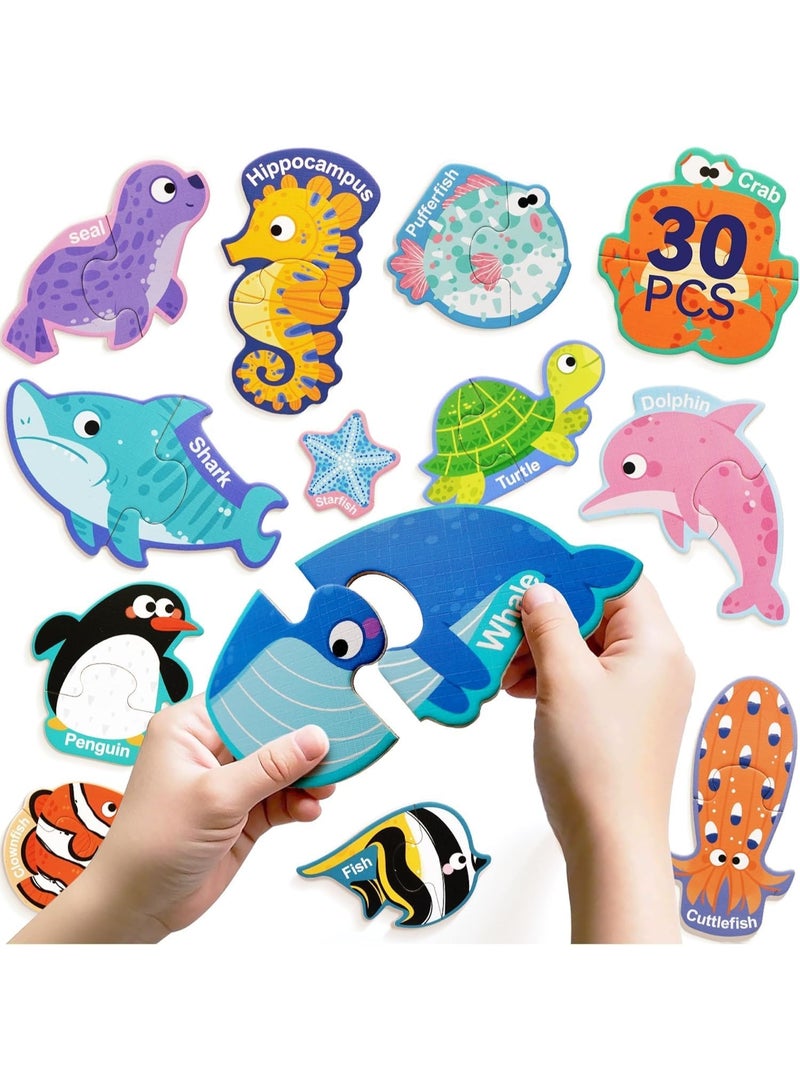 Magnetic Puzzle of Ocean Animals, 30 pcs Montessori Colorful Puzzles for Toddlers Aged 3-5,Kids Magnets for Refrigerator,Great Spelling Learning Gift for Preschool, Home & Classroom Use - Image 1