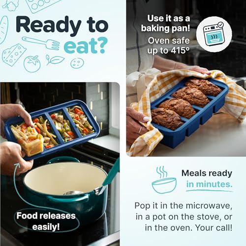 Souper Cubes 1 Cup Silicone Freezer Molds with Lids - Soup Cubes Freezer Tray with Lid - Perfect for Freezing Broth, Rice, Individual Portions, Meal Prepping and More - Blueberry - 2-Pack - Image 5