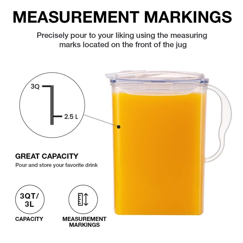 LocknLock Aqua Fridge Door Water Jug with Handle BPA Free Plastic Pitcher with Flip Top Lid Perfect for Making Teas and Juices, 3 Quarts, Clear - Image 4