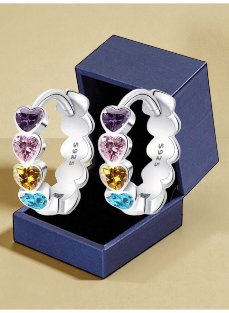 Casual collection 925 Sterling Silver Earrings For Women Inlaid With Colored Zirconia With Gift Box - Image 1