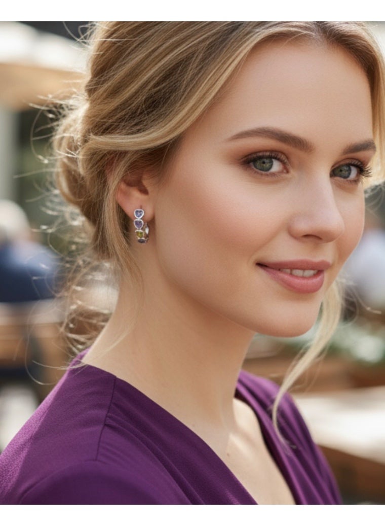 Casual collection 925 Sterling Silver Earrings For Women Inlaid With Colored Zirconia With Gift Box - Image 2
