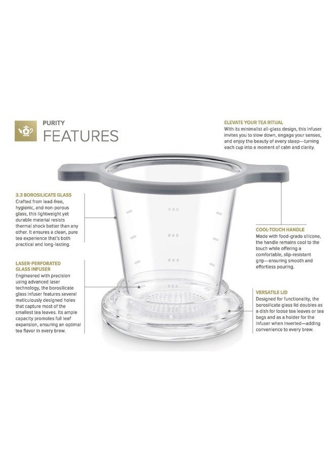 Teabloom Purity Loose-Leaf Tea Glass Infuser with Versatile Lid – 3.3 Borosilicate, Laser-Perforated Design, Universal Fit for Cups & Teapots, Toxin-Free Brewing, Ideal for Whole-Leaf Teas - Image 2