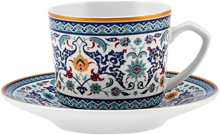 Karaca Beylerbeyi Porcelain Turkish Coffee Cup Set of 6, 12 Piece, 80ml, White Blue Multi - Image 5