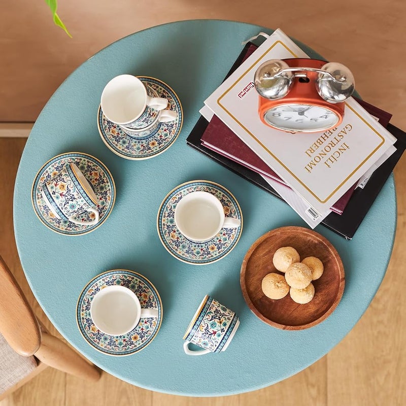 Karaca Beylerbeyi Porcelain Turkish Coffee Cup Set of 6, 12 Piece, 80ml, White Blue Multi - Image 4