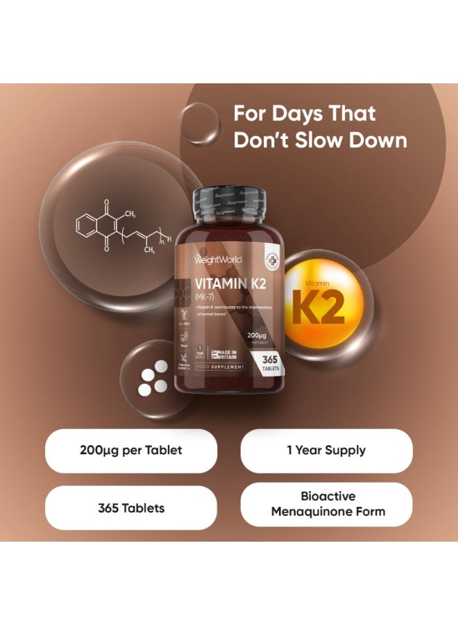 WeightWorld Vitamin K2 MK7 200mcg - 1 Year Supply - 365 Vegan Tablets - 1 per Day - Bioavailable Form - Non-GMO & Magnesium Stearate-Free K2 Vitamin Supplements - Made in the UK - Image 2