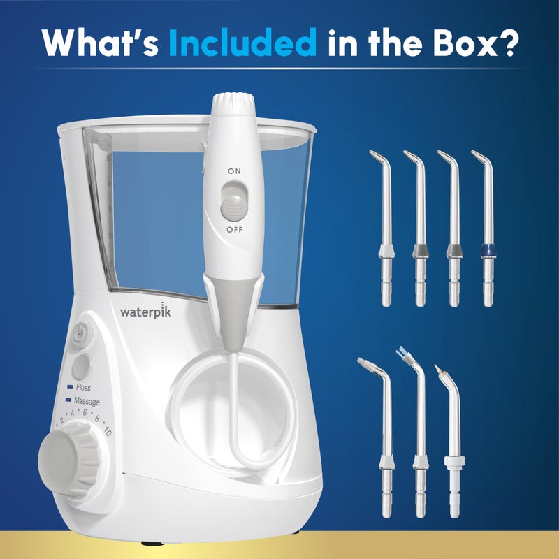 Waterpik جهاز ووتر بيك أكوارياس لتنظيف الأسنان بالماء الاحترافي، للعناية بالأسنان واللثة وتقويم الأسنان، طاقة كهربائية مع 10 إعدادات، 7 نصائح لمستخدمين واحتياجات متعددة، معتمد من ADA، أبيض WP-660، قد يختلف التعبئة والتغليف - Image 4