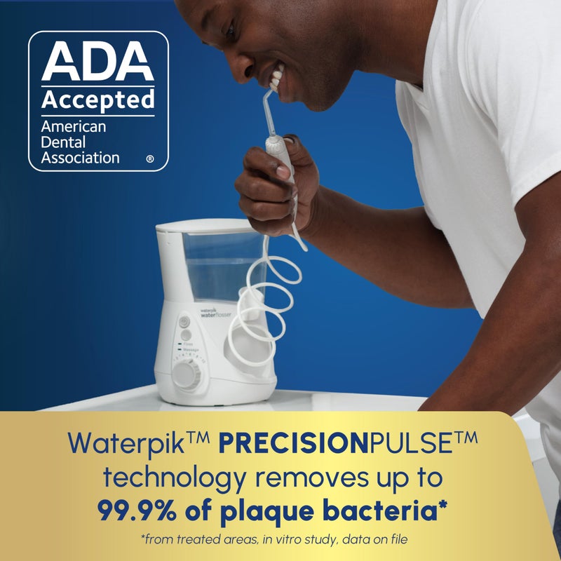 Waterpik جهاز ووتر بيك أكوارياس لتنظيف الأسنان بالماء الاحترافي، للعناية بالأسنان واللثة وتقويم الأسنان، طاقة كهربائية مع 10 إعدادات، 7 نصائح لمستخدمين واحتياجات متعددة، معتمد من ADA، أبيض WP-660، قد يختلف التعبئة والتغليف - Image 3