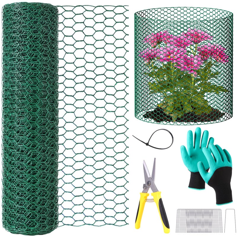 UJG 32.8ftx16In Plant Protectors from Animals,Plant Cages for Outdoor Plants,Wire Plant Protector Cage,Wire Plant Protector,Chicken Wire Cloche with Ground Stakes & Nylon Ties Protect Plants from Animals - Image 1