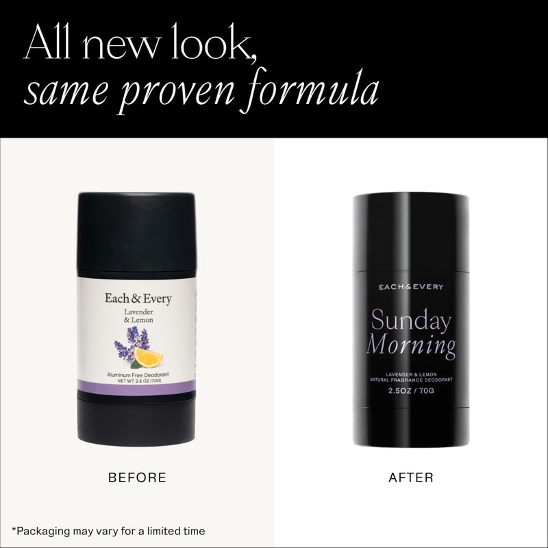 Each & Every مزيل العرق خالي من الألمنيوم للنساء والرجال - مزيل عرق طبيعي بالكامل للبشرة الحساسة، معتمد من EWG - نظيف، خالي من بيكربونات الصوديوم، عطر نباتي، لافندر وليمون، 2.5 أونصة - Image 2