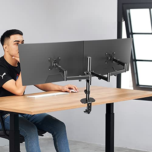 Pholiten Dual Monitor Stand for 13-32inch Screen,Extra Long Monitor Arm Desk Mount,Fully Adjustable 27.95 inch Monitor Arm,Each Arm up to 22lbs - Image 2