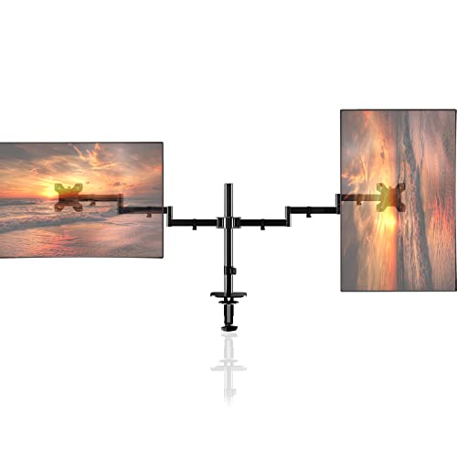 Pholiten Dual Monitor Stand for 13-32inch Screen,Extra Long Monitor Arm Desk Mount,Fully Adjustable 27.95 inch Monitor Arm,Each Arm up to 22lbs - Image 1