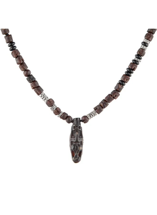 Minza Minza " Yoruba " Pure 925 Sterling Silver, Date & Onyx Stones, Handmade Necklace for Men, Pendant and Beaded Necklace, 6.00 grams of Silver, Jewelry for Casual & Special Occasion