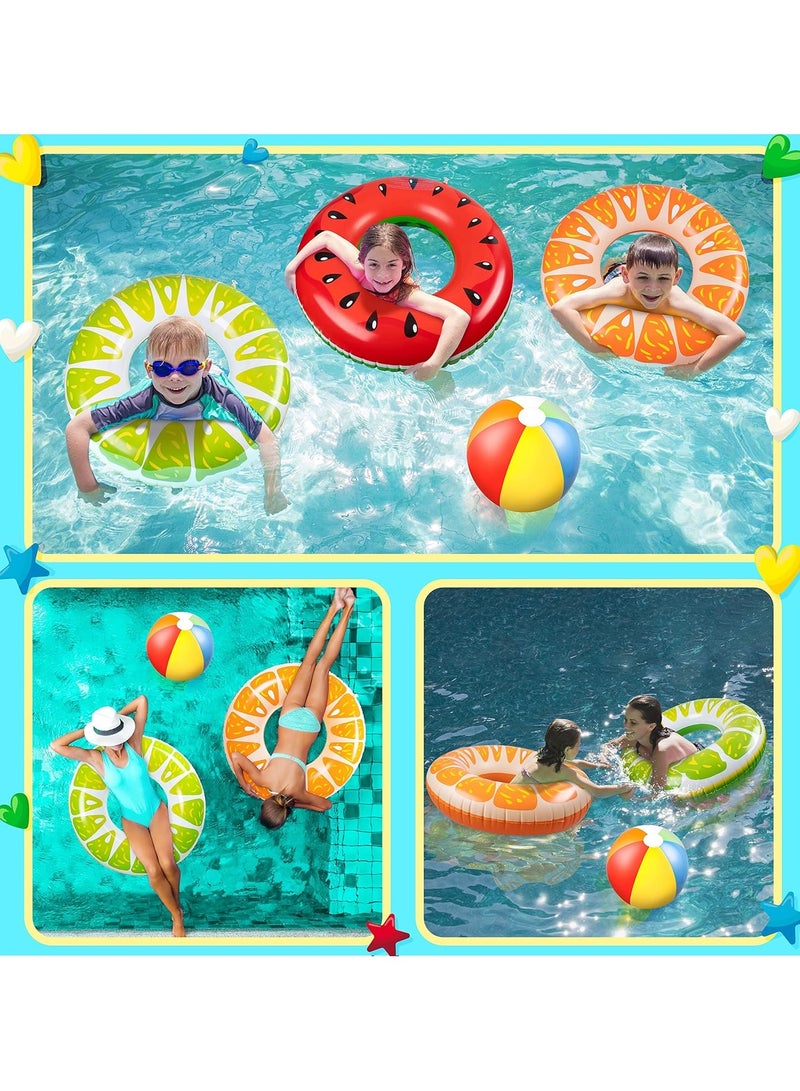 Generic 4PCS Fruit Pool Floats: Watermelon Kiwi Orange Lemon Swimming Rings with 13.5" Beach Balls - Inflatable Tubes Floaties Toys for Kids Adults - Image 3