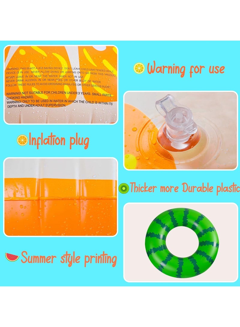 Generic 4PCS Fruit Pool Floats: Watermelon Kiwi Orange Lemon Swimming Rings with 13.5" Beach Balls - Inflatable Tubes Floaties Toys for Kids Adults - Image 4