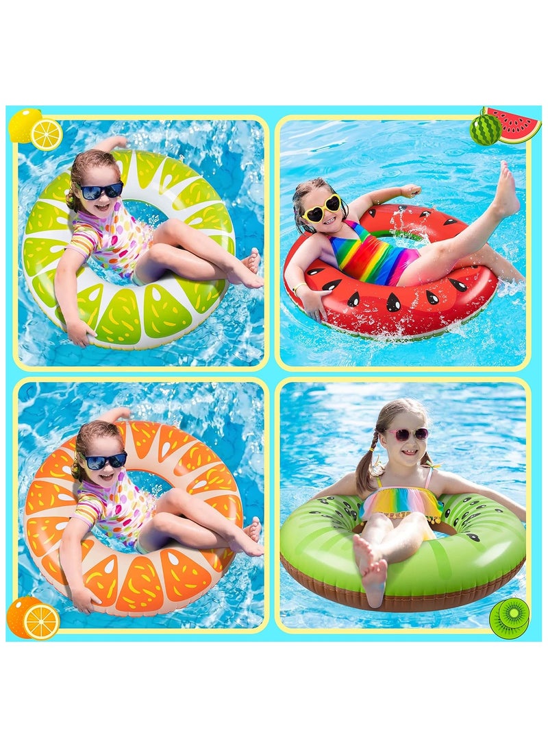 Generic 4PCS Fruit Pool Floats: Watermelon Kiwi Orange Lemon Swimming Rings with 13.5" Beach Balls - Inflatable Tubes Floaties Toys for Kids Adults - Image 2